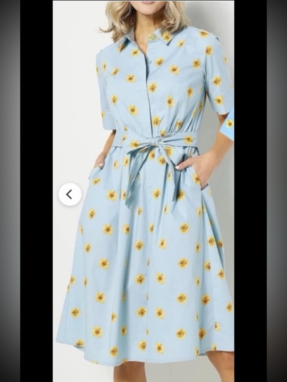 JASON WU Stretch Cotton Printed Twee Shirt Dress Blue Sunflower in Size Large - Picture 3 of 12